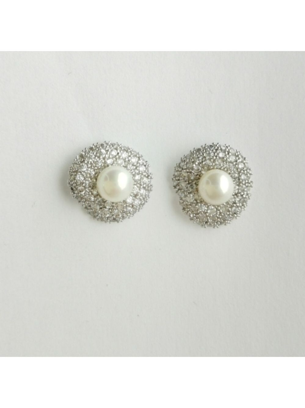 White Pearl CZ 14k White Gold Plated Stud Earrings 🆕